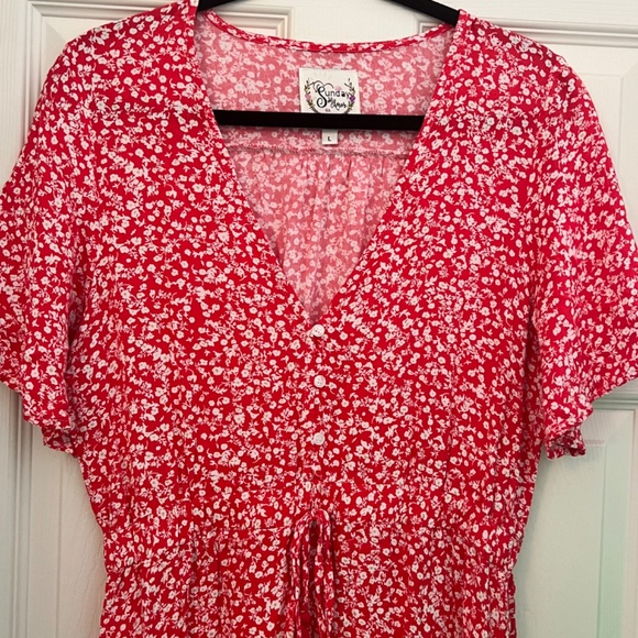 Red floral midi dress - Picture 2 of 3